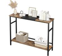 Tavolo consolle sottile con ripiani, in legno, 100 x 23 x 80 cm, colore vintage, con robusta struttura in metallo, per piccoli spazi, ingresso, corridoio, soggiorno