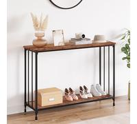 Tavolo consolle sottile con ripiani, tavolino da 105 x 30 x 81 cm, stile vintage, piccolo tavolo da esposizione, in metallo, per ingresso, corridoio, marrone scuro e nero