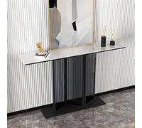 Tavolo Consolle Stretto Moderno con Piano in Pietra Struttura in Metallo Verniciato a Polvere e Base Rinforzata Robusto, Salvaspazio, Piccola Consolle per Ingresso(White1,140 * 30 * 80cm)