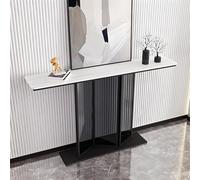Tavolo Consolle Stretto Moderno con Piano in Pietra Struttura in Metallo Verniciato a Polvere e Base Rinforzata Robusto, Salvaspazio, Piccola Consolle per Ingresso(White,120 * 30 * 80cm)
