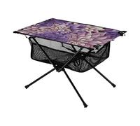 Tavolo corto pieghevole con fiori viola, rettangolare, in poliestere, con borsa per riporre oggetti, per pranzi all'aperto, cucinare, picnic