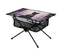 Tavolo corto pieghevole con gatto nero in stile cartone animato, astrologia, piccolo tavolo da spiaggia portatile con borsa per il trasporto, per campeggio, escursionismo, picnic all'aperto