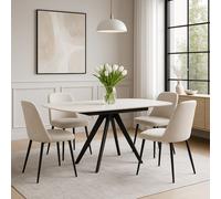 Tavolo Cucina Soggiorno Allungabile Rotante Piano Ceramica Bianco 140/180cm
