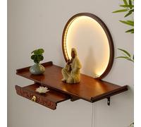 Tavolo da altare a parete con statua di Buddha, retrattile, in bambù, con luce LED, per meditazione e culto