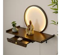 Tavolo da altare a parete con statua di Buddha, retrattile, in bambù, con luce LED, per meditazione e culto