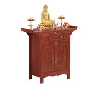 Tavolo da altare con contenitore, armadietto per meditazione e preghiera, tavolo puja personale per culto spirituale e uso a pavimento