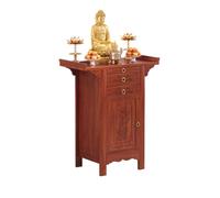 Tavolo da altare con contenitore, armadietto per meditazione e preghiera, tavolo puja personale per culto spirituale e uso a pavimento