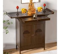 Tavolo da altare con contenitore, armadietto per meditazione, tavolo puja con tavola estraibile per soggiorno, santuari e templi