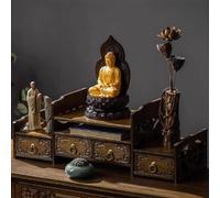 Tavolo da altare da meditazione in bambù con contenitore, supporto compatto per preghiere buddiste, offerta di incenso e divinazione