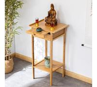 Tavolo da altare da meditazione in bambù con piastra retrattile e contenitore, ideale per santuari e templi, finitura in legno naturale, design da 45 cm