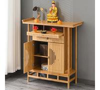 Tavolo da altare in bambù, mobile per Pooja con cassetti e vano contenitore a doppia anta, ripiano estraibile per meditazione, preghiera, supporto per altare personale,per offerte i Wood 39.3in/100cm