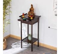 Tavolo da altare in bambù per meditazione con piastra retrattile e contenitore per santuari e templi, finitura naturale, dimensioni 45 cm