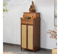 Tavolo da altare in bambù semplice buddista meditazione scrivania con contenitore Buddha cinese con porta in rattan, 80 cm, marrone ideale per la decorazione della casa e la pratica spirituale