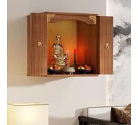 Tavolo da altare sacrario a parete, espositore da tavolo per statua cinese Feng Shui Guan Gong Guan Yin Pooja, con mobiletto per altare con anta(Walnut(with door),50 * 40 * 60cm/19.6 * 15.7 * 23.6in)