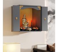 Tavolo da altare sacrario a parete, espositore da tavolo per statua cinese Feng Shui Guan Gong Guan Yin Pooja, con mobiletto per altare con anta(Gray(With door),50 * 40 * 60cm/19.6 * 15.7 * 23.6in)