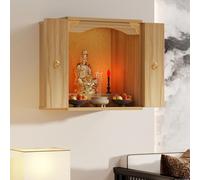 Tavolo da altare sacrario a parete, espositore da tavolo per statua cinese Feng Shui Guan Gong Guan Yin Pooja, con mobiletto per altare con anta(Wood(with door),50 * 40 * 60cm/19.6 * 15.7 * 23.6in)