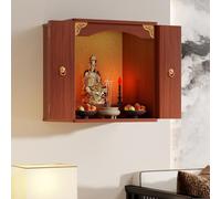 Tavolo da altare sacrario a parete, espositore da tavolo per statua cinese Feng Shui Guan Gong Guan Yin Pooja, con mobiletto per altare con anta(Teak(with door),50 * 40 * 60cm/19.6 * 15.7 * 23.6in)
