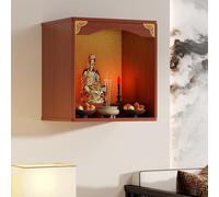Tavolo da altare sacrario a parete, espositore da tavolo per statua cinese Feng Shui Guan Gong Guan Yin Pooja, con mobiletto per altare con anta(Teak,60 * 40 * 60cm/23.6 * 15.7 * 23.6in)