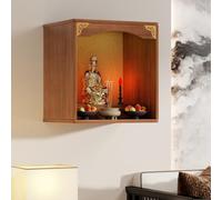 Tavolo da altare sacrario a parete, espositore da tavolo per statua cinese Feng Shui Guan Gong Guan Yin Pooja, con mobiletto per altare con anta(Walnut,40 * 40 * 60cm/15.7 * 15.7 * 23.6in)