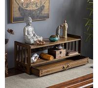 Tavolo da altare, tavolo da meditazione a 3 livelli con cassetto, contenitore per puja spirituale, tavolino da caffè in stile orientale in bambù naturale per soggiorno
