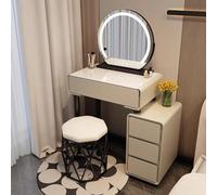 Tavolo da bagno per bambini con luce e sgabello, con cassetti a 3 colori e portaoggetti, scrivania compatta per la camera da letto delle ragazze, grigio cachi, 60 x 40 cm