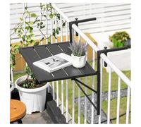 Tavolo da balcone regolabile a sospensione per patio esterno pieghevole, salvaspazio, altezza regolabile, ideale per servire e mangiare sulla ringhiera.