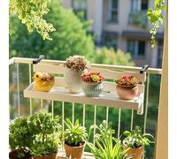 Tavolo da balcone regolabile in legno bianco, mensola sospesa per fioriere, supporto per piante pieghevole per ringhiere, tavolo da bar da 61 cm per terrazza e giardino