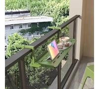 Tavolo da balcone sospeso in metallo per esterni, per balconi, adatto per ringhiere da 1 a 16 cm, ideale per giardini e terrazze, colore verde, design salvaspazio ed elegante
