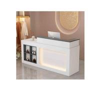 Tavolo da banco moderno per reception, postazione di lavoro con contenitore, ideale per catering, negozi di dessert, negozi di abbigliamento, grigio bianco a sinistra, 120 cm