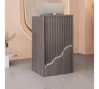 Tavolo da banco per reception, con ripiani e cassetti aperti, design a forma di L, per negozi e strutture ricettive