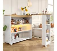 Tavolo Da Bar Allungabile Con Contenitore, Credenza Mobile Con Ante E Luci a LED, Tavolo Da Pranzo Allungabile Moderno, Tavolo Alto Da Bistrot per Bancone Da Pranzo, 138-204 X 39 X 105 Cm,White