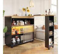 Tavolo Da Bar Allungabile Con Contenitore, Credenza Mobile Con Ante E Luci a LED, Tavolo Da Pranzo Allungabile Moderno, Tavolo Alto Da Bistrot per Bancone Da Pranzo, 138-204 X 39 X 105 Cm,Black