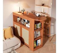 Tavolo Da Bar Allungabile Con Spazio Contenitivo, Intreccio in Rattan Sui Frontali Delle Ante, Ripiani Regolabili, Tavolo Alto, Tavolo Da Bistrot, Tavolo Alto,Piccolo Tavolo Da Cucina, Angolo Bar