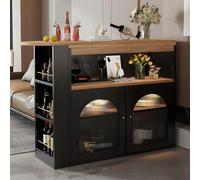 Tavolo Da Bar Allungabile Con Vano Contenitore, Tavolo Alto Da Bistrot, Moderno Tavolo Da Bar Allungabile Con 2 Ante Con Frontale in Vetro, Per La Sala Da Pranzo, Con Striscia Luminosa a LED Lunga 1 M