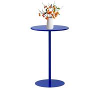 Tavolo da bar blu tavolino laterale piccolo con piano solido e base in metallo, tavolo da cocktail circolare per bistrot, cucina, sala da pranzo, camera da letto, balcone, tavolo da spuntini per il tè