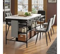 Tavolo da bar con set di sgabelli da bar, moderna isola da cucina con quattro sedie, set da pranzo multifunzionale, scaffali, armadi, per cucina, sala da pranzo o soggiorno, sedia grigia (1 isola