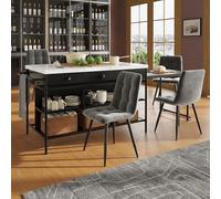Tavolo da bar con sgabelli da bar, moderna isola da cucina con quattro sedie, set da pranzo multifunzionale, scaffali, armadietti, per cucina, sala da pranzo o soggiorno, sedia grigia