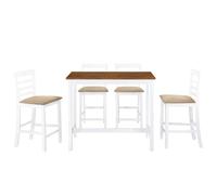 Tavolo Da Bar E Sedie 5 Pezzi Legno Massiccio Marrone E Bianco | Tomaia in MDF impiallacciata in legno, gambe in legno massello, telaio in alluminio, sedile imbottito in schiuma
