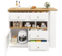 Tavolo Da Bar Estensibile Con Spazio Di Archiviazione (125-181×39×104,5 Cm), Bancone Da Pranzo Girevole a 360°, Tavolo Da Bar Moderno Mobile, Tavolo Alto Da Cucina Con Isola,White