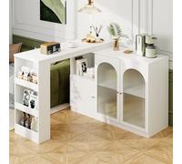 Tavolo da bar girevole a 360° (120 x 40 x 97 cm) - Moderno mobile da bar bianco per sala da pranzo e bar di casa, armadietto portaoggetti multifunzione con anta dal design elegante ed elegante