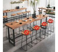 Tavolo da Bar in Stile Rustico, Tavolo da Pub Rustico ad Altezza Bancone, Tavolo da Pranzo da Bar in Legno Massello Spesso 5cm con Struttura in Metallo, Piano con Bordo(W 60cm/23.6in,L 220cm/86.6in)