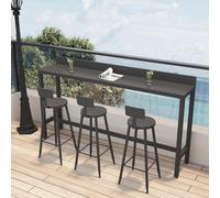 Tavolo da Bar Rettangolare da Esterno, Tavolo Alto Stretto per Balcone | Con Barra Posteriore di Arresto, per Patio, Giardino e Portico, Solo Tavolo, Sedie Non Incluse
