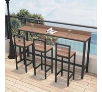 Tavolo da Bar Rettangolare da Esterno, Tavolo Alto Stretto per Balcone | Con Barra Posteriore di Arresto, per Patio, Giardino e Portico, Solo Tavolo, Sedie Non Incluse