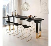 Tavolo da bar rettangolare moderno, lungo e stretto, ad altezza bancone con gambe in metallo dorato; tavolo da pranzo ad altezza bar per cucina, soggiorno e dietro il divano(Black,220cm/86.6in)