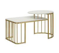 Tavolo da caffè ANKARA design elegante con doppio piano effetto marmo dimensioni 90x50x 50 cm spazio 9 cm struttura dorata oro
