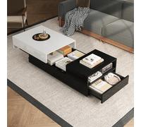 Tavolo da caffè lucido, 100 x 50 x 38 cm, con 1 cassetto, tavolino con piano scorrevole, tavolo geometrico, tavolino con design cucito in bianco e nero, grande spazio