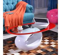 Tavolo da caffè ovale moderno con vetro lucido e base laterale per tavolo da pranzo e facile da pulire per la casa in camera da letto.