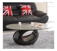 Tavolo da caffè ovale moderno con vetro temperato superiore e alta lucentezza Hollow Storage Shelf Base Stylish and Easy to Clean Center Table for Home Living Room Bedroom and Office.