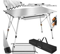 TecTake® Tavolo da Campeggio in Alluminio Pieghevole Bastian, Regolabile in Altezza, Tavolo, Alluminio, Tavolo Richiudibile, Rete Portaoggetti, Tavolo Pieghevole Campeggio - Argento