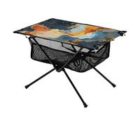 Tavolo da campeggio pieghevole blu-arancione di lusso texture marmo piccolo tavolo da spiaggia portatile con borsa per il trasporto per pesce barbecue campeggio